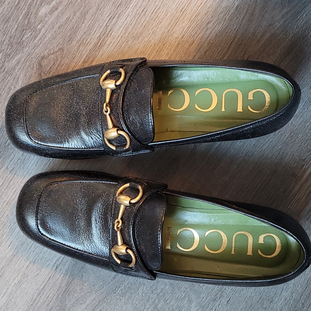 Gucci leather black platform loafers 37